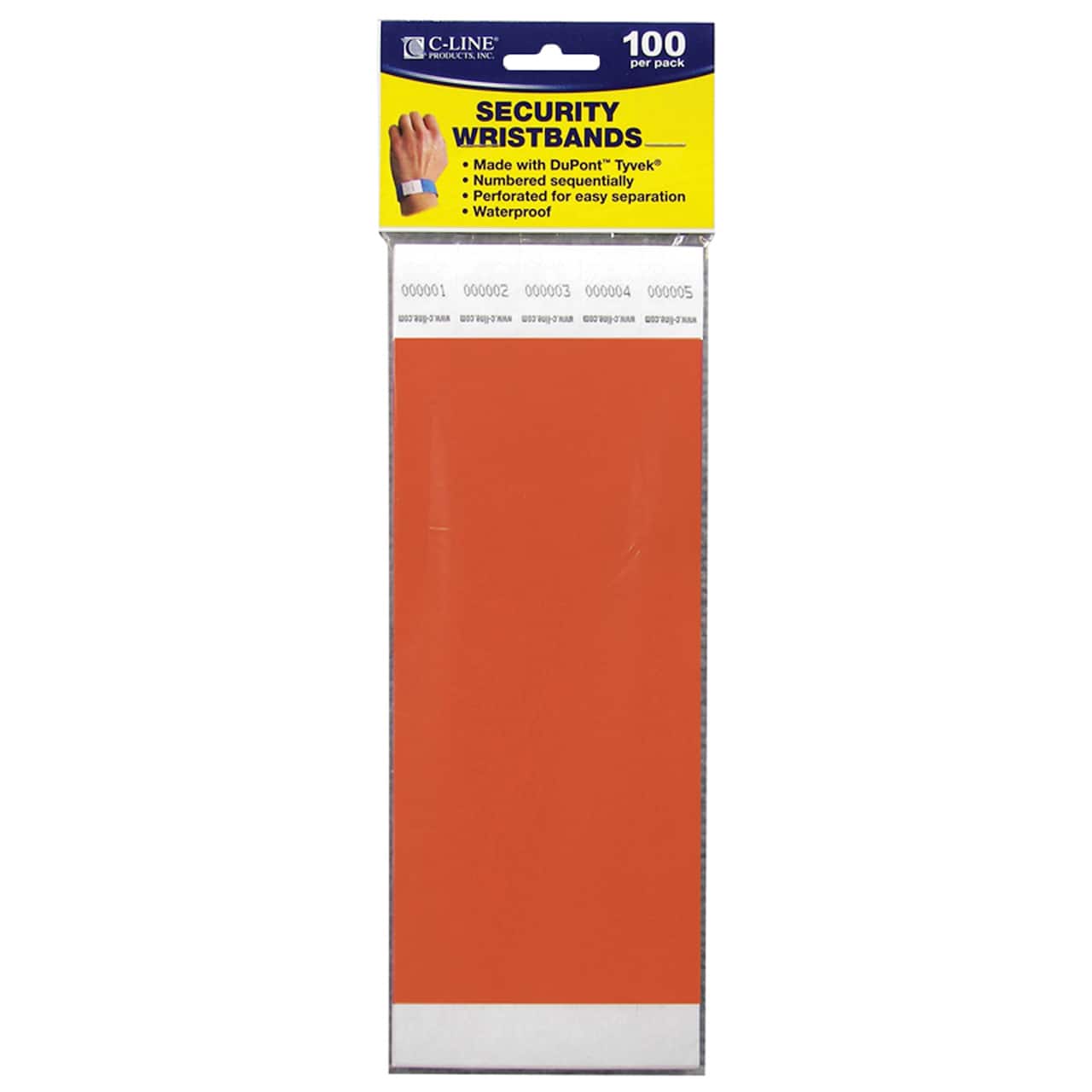 DuPont™ Tyvek® Orange Security Wristband, 100ct.